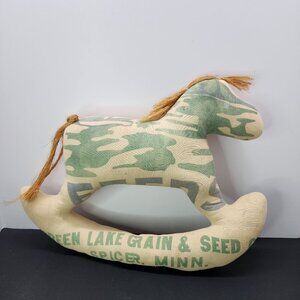 Vintage Rocking Horse Plush Green Lake Grain & Seed Spicer Stuffed 12'' Soft Toy